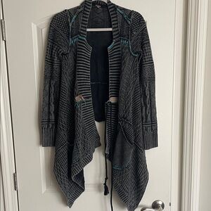 Free People All Washed Out Black and Teal Cardigan